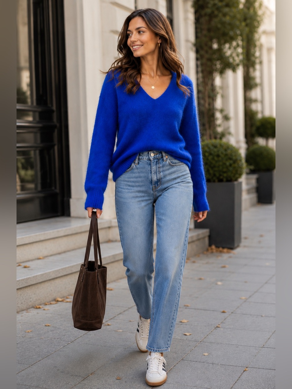 V-Neck Lightweight Sweater in Cobalt Blue